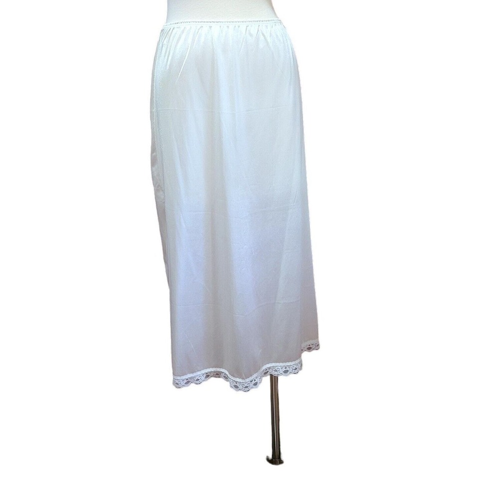 Womens Midi Slip Vtg Sz Small Skirt Lace Trim Elastic Waist Deena White USA Made